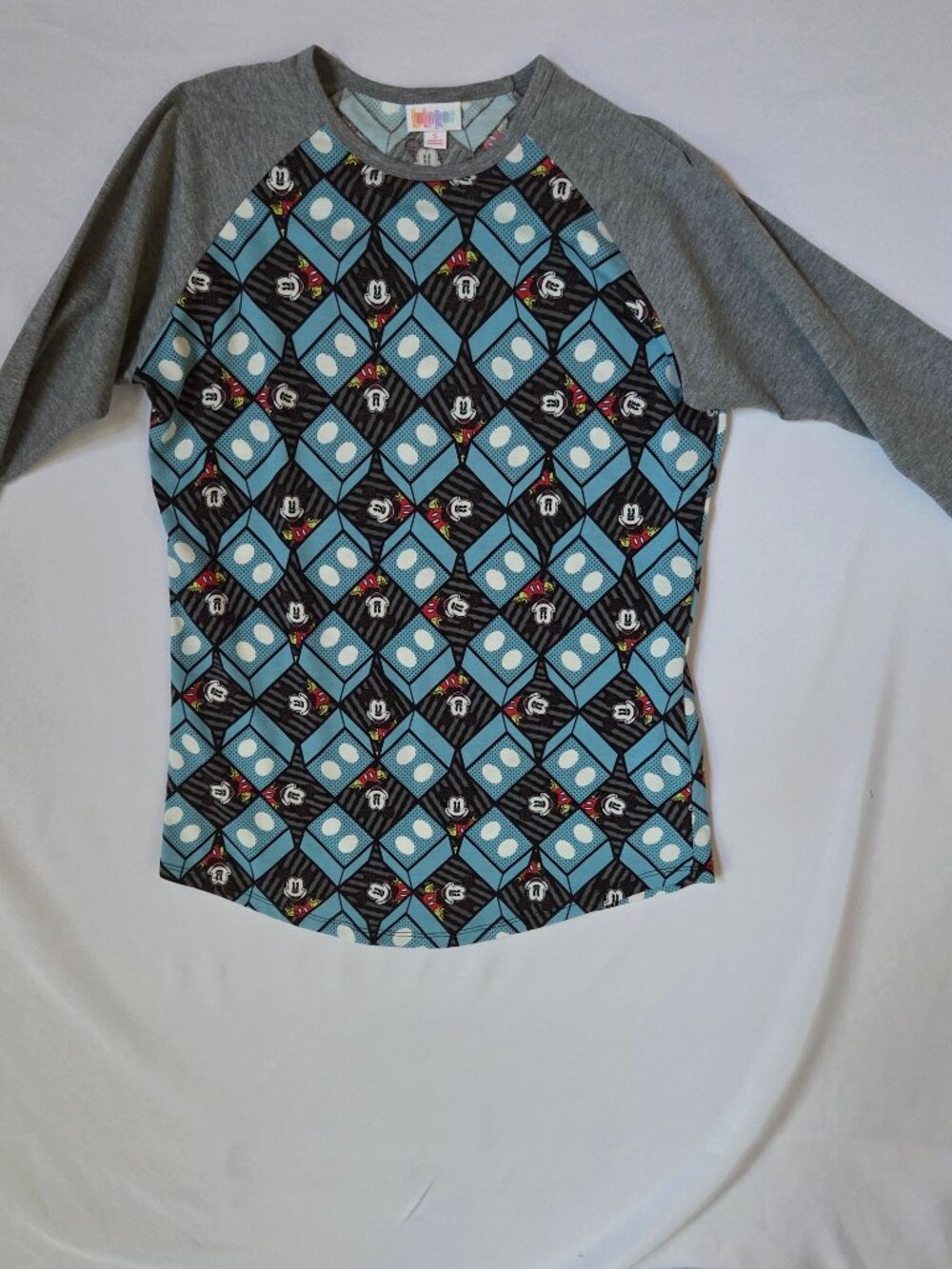 LuLaRoe Mickey Mouse Raglan Top — Pop Art Diamond Print | Size S
